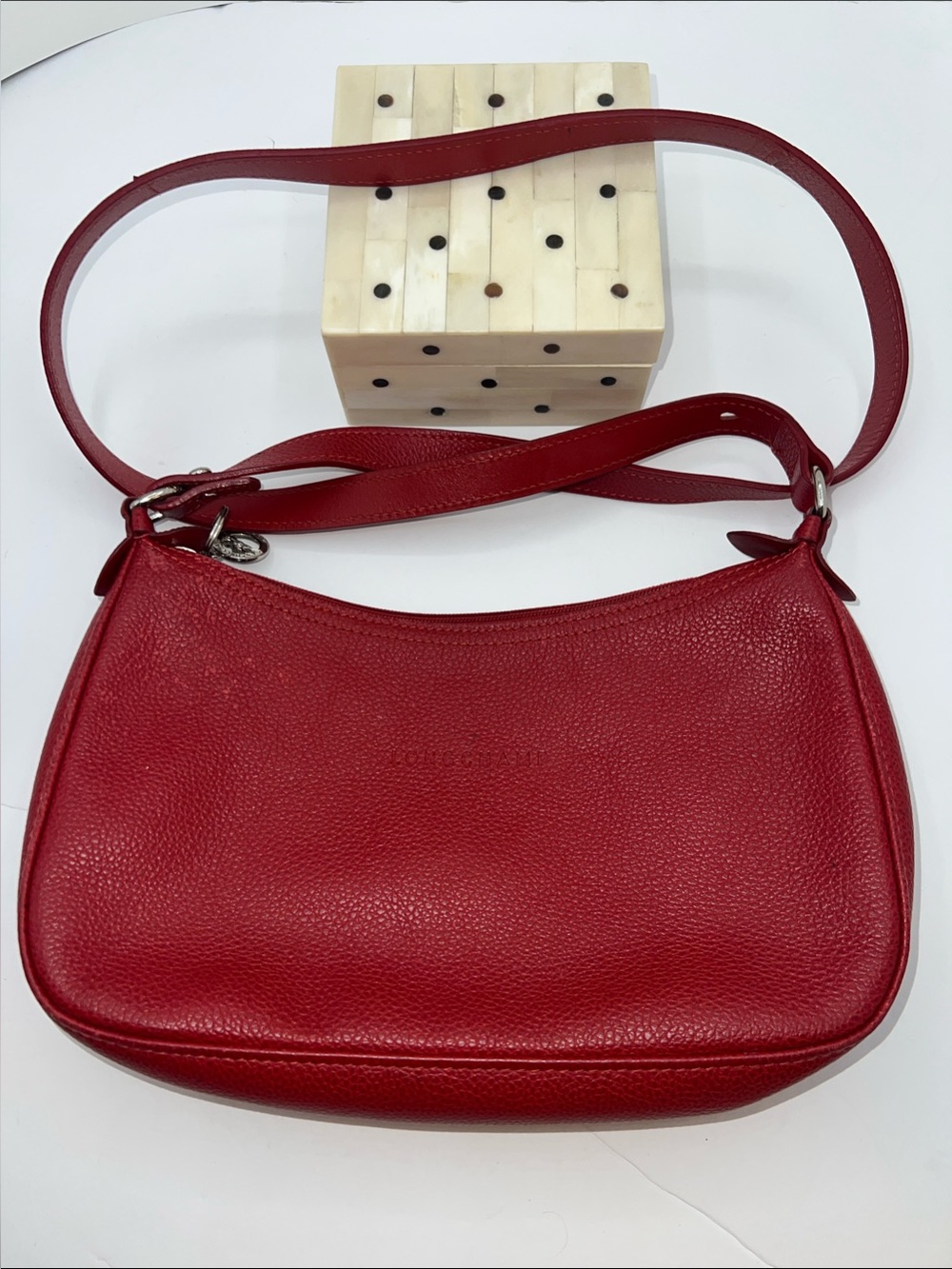 Longchamp Red Pebbled Leather Shoulder Bag